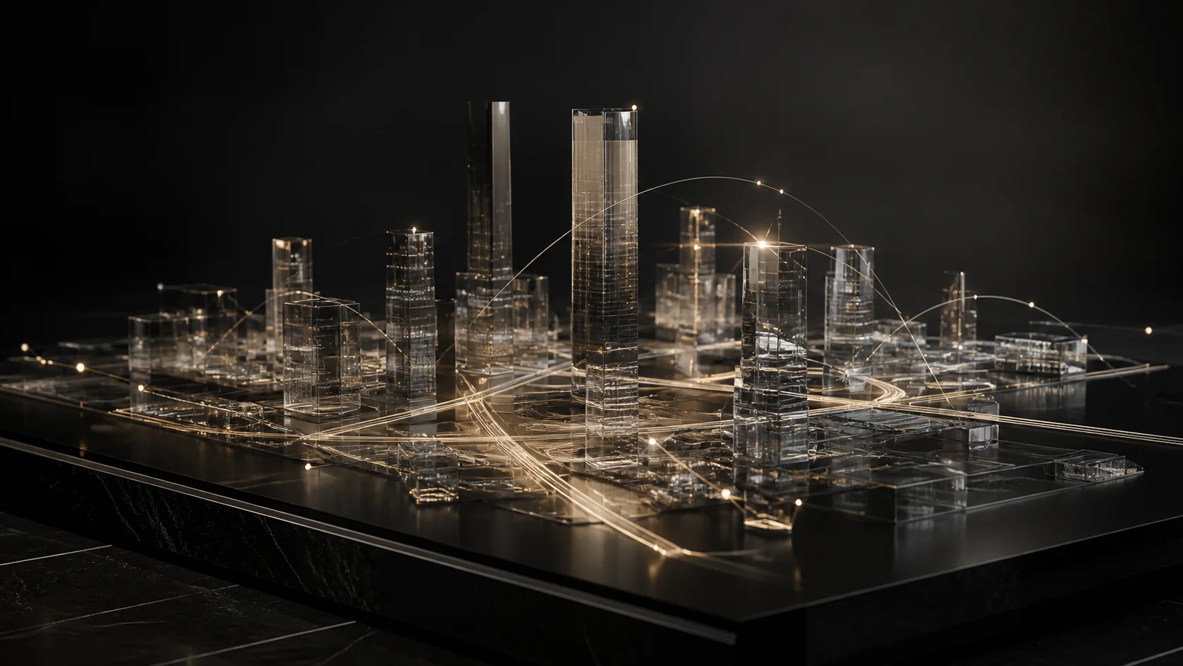 Vernetztes Stadtmodell aus Glas und Licht